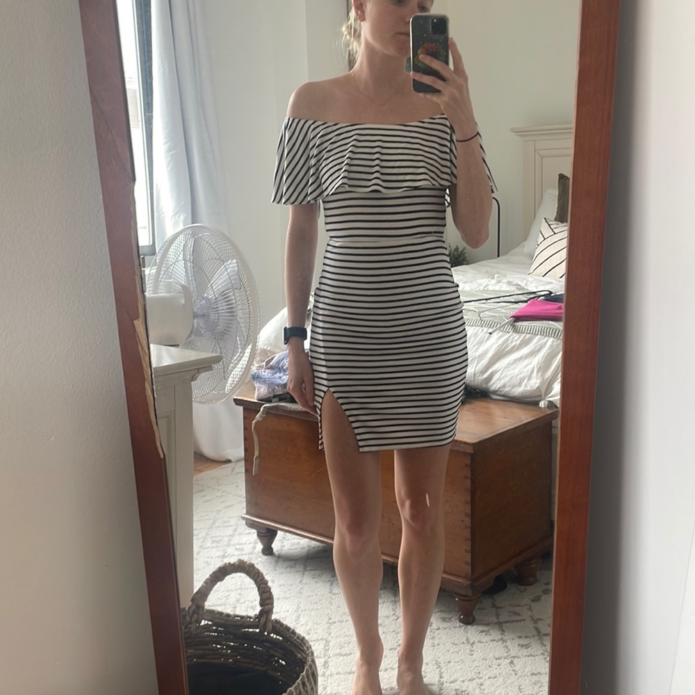 Striped black and white mini dress